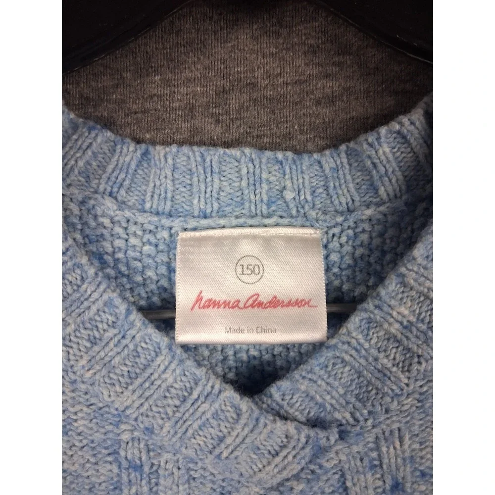 Hanna Andersson Girls Dress Youth 10 Blue‎ Knit Wool Blend V Neck Pullover